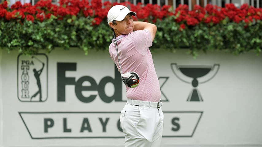 ATLANTA, GA - AUGUST 25: Rory McIlroy of Northern Ireland hits his tee shot on the first hole during the final round of the TOUR Championship at East Lake Golf Club on August 25, 2019, in Atlanta, Georgia. (Photo by Stan Badz/PGA TOUR via Getty Images)