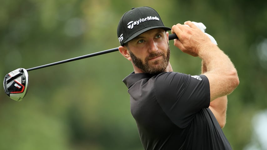 MEDINAH, ILLINOIS - AUGUST 17: Dustin Johnson of the United States plays his shot from the fourth tee during the third round of the BMW Championship at Medinah Country Club No. 3 on August 17, 2019 in Medinah, Illinois. (Photo by Andrew Redington/Getty Images)