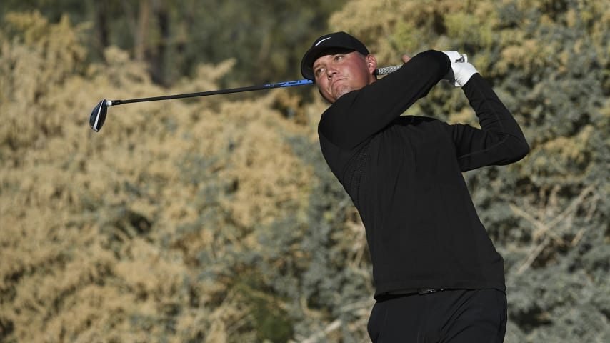 CHANDLER, AZ - DECEMBER 07: Max McGreevy plays a tee shot on the ninth hole during the first round of the Web.com Tour Qualifying Tournament at Whirlwind Golf Club on the Devil's Claw course on December 7, 2017 in Chandler, Arizona. (Photo by Stan Badz/PGA TOUR)