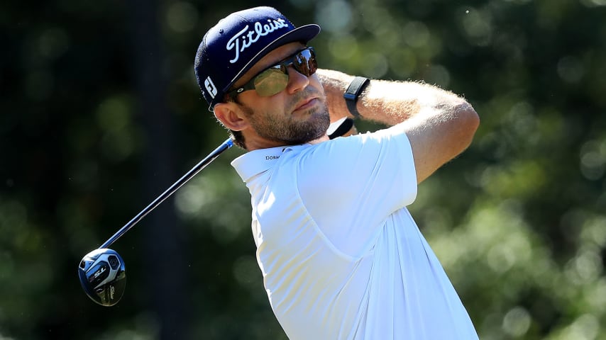 HUMBLE, TEXAS - OCTOBER 13: Lanto Griffin plays a shot on the eighth  hole during the final round of the Houston Open at the Golf Club of Houston on October 13, 2019 in Humble, Texas. (Photo by Sam Greenwood/Getty Images)