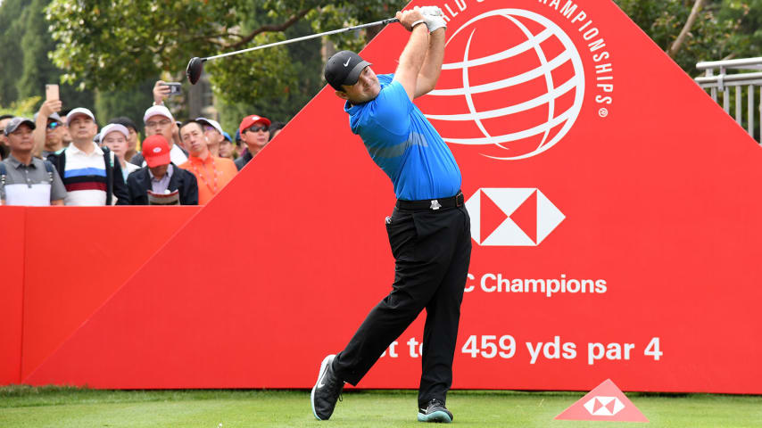 SHANGHAI, CHINA - NOVEMBER 03: Patrick Reed of the United States plays his shot from the first tee during Day Four of the WGC HSBC Champions at Sheshan International Golf Club on November 03, 2019 in Shanghai, China. (Photo by Ross Kinnaird/Getty Images)