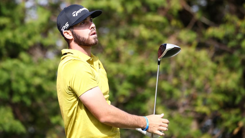 JEJU, SOUTH KOREA - OCTOBER 17: Matthew Wolff of the United States hits his tee shot on the 3rd hole during the first round of the CJ Cup @Nine Bridges at the Club at Nine Bridges on October 17, 2019 in Jeju, South Korea. (Photo by Chung Sung-Jun/Getty Images)