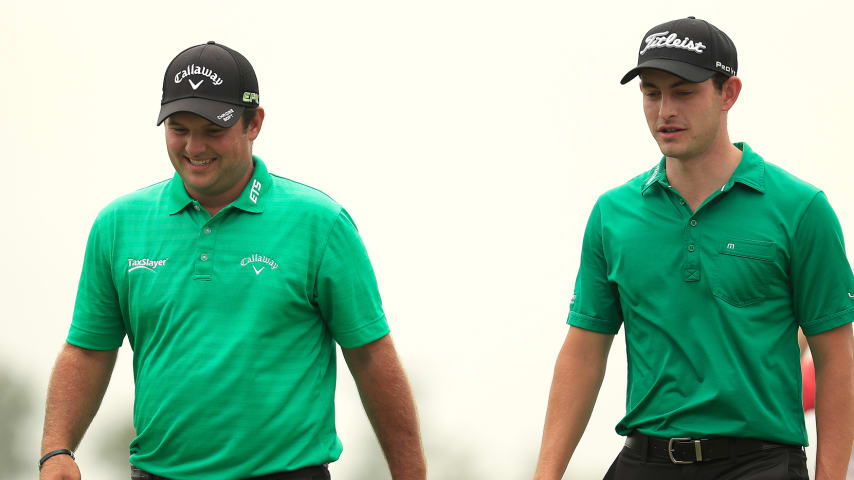 AVONDALE, LA - APRIL 28: Patrick Reed and Patrick Cantlay walk from the 18th green during the second round of the Zurich Classic at TPC Louisiana on April 28, 2017 in Avondale, Louisiana.  (Photo by Marianna Massey/Getty Images)