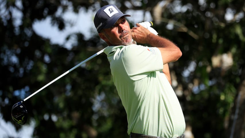 PLAYA DEL CARMEN, MEXICO - NOVEMBER 16: Matt Kuchar of the United States plays his shot from the 11th tee during the second round of the Mayakoba Golf Classic at El Camaleon Mayakoba Golf Course on November 16, 2019 in Playa del Carmen, Mexico. (Photo by Cliff Hawkins/Getty Images)