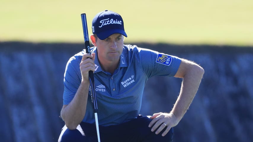 ST SIMONS ISLAND, GEORGIA - NOVEMBER 21: Webb Simpson of the United States lines up a putt on the 12th green during the first round of the RSM Classic on the Plantation course at Sea Island Golf Club on November 21, 2019 in St Simons Island, Georgia. (Photo by Streeter Lecka/Getty Images)