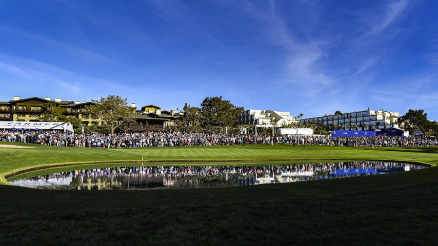 SAN DIEGO, CA - JANUARY 27:  A course scenic view of fans lining the 18th hole during the final round of the Farmers Insurance Open on Torrey Pines South on January 27, 2019 in San Diego, California. (Photo by Keyur Khamar/PGA TOUR)