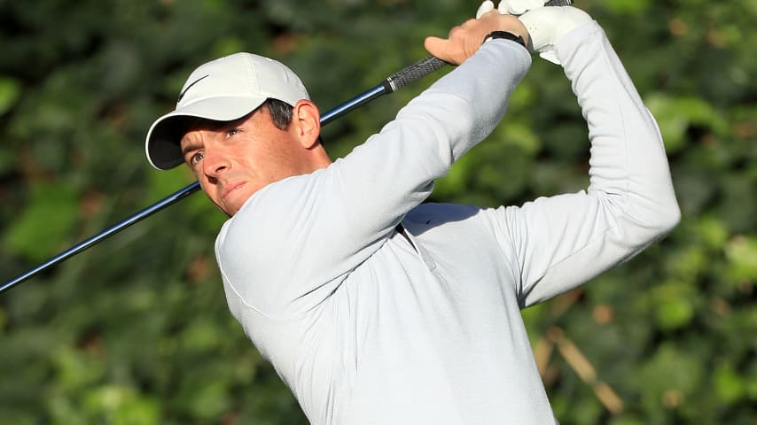 PACIFIC PALISADES, CALIFORNIA - FEBRUARY 12: Rory McIlroy of Northern Ireland plays a shot during the pro-am as a preview for the Genesis Invitational at the Riviera Country Club on February 12, 2020 in Pacific Palisades, California. (Photo by David Cannon/Getty Images)