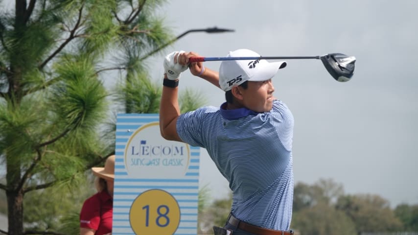 Eight tied for lead in suspended first round at LECOM Suncoast Classic