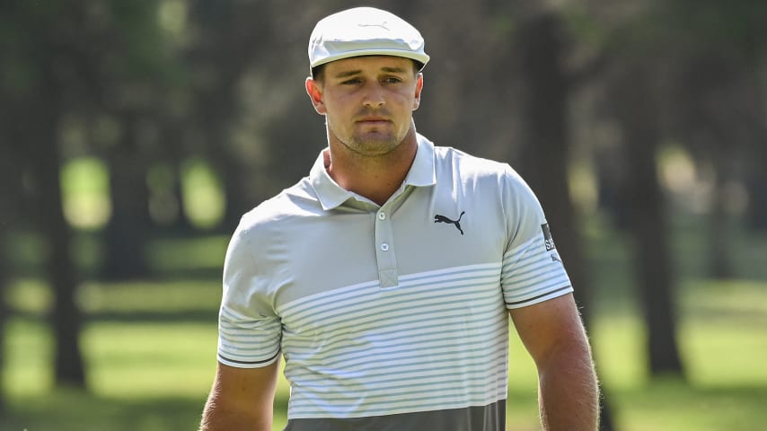 MEXICO CITY, MEXICO - FEBRUARY 21:  Bryson DeChambeau smiles after almost making birdie putt on the fourth hole green during the second round of the World Golf Championships-Mexico Championship at Club de Golf Chapultepec on February 21, 2020 in Mexico City, Mexico. (Photo by Keyur Khamar/PGA TOUR via Getty Images)