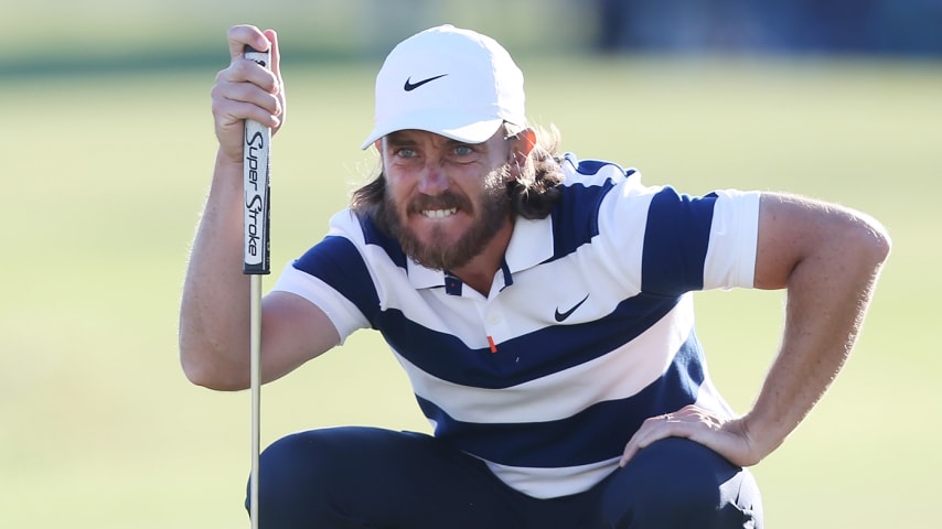 PALM BEACH GARDENS, FLORIDA - FEBRUARY 29: Tommy Fleetwood of England lines up a putt on the 18th green during the third round of the Honda Classic at PGA National Resort and Spa Champion course on February 29, 2020 in Palm Beach Gardens, Florida. (Photo by Matt Sullivan/Getty Images)