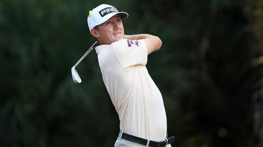 PALM BEACH GARDENS, FLORIDA - MARCH 01: Mackenzie Hughes of Canada plays his shot from the seventh tee during the final round of the Honda Classic at PGA National Resort and Spa Champion course on March 01, 2020 in Palm Beach Gardens, Florida. (Photo by Sam Greenwood/Getty Images)