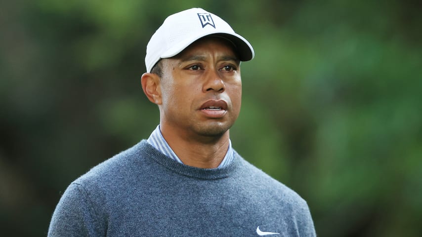 PACIFIC PALISADES, CALIFORNIA - FEBRUARY 14: Tiger Woods of the United States walks on the 12th hole during the second round of the Genesis Invitational at Riviera Country Club on February 14, 2020 in Pacific Palisades, California. (Photo by Chris Trotman/Getty Images)