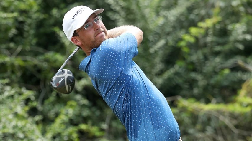 PINEHURST, NORTH CAROLINA - AUGUST 18: Andy Ogletree hits a tee shot on the 17th hole during the 119th USGA U.S. Amateur Championship 36 hole final at Pinehurst Resort and Country Club on August 18, 2019 in Pinehurst, North Carolina. (Photo by Streeter Lecka/Getty Images)