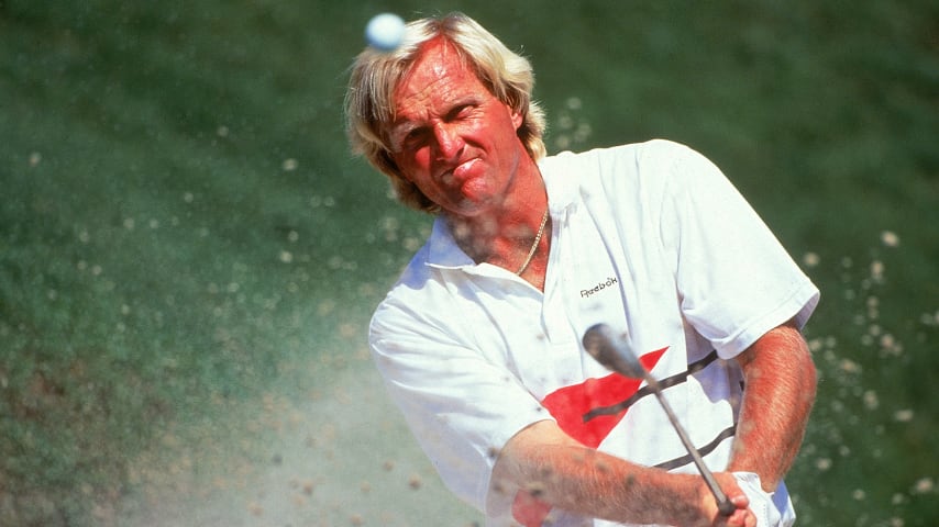 SYDNEY, AUSTRALIA - 1996:  Greg Norman of Australia in action during the Australian Open played at the Lakes Golf Course 1996 in Sydney, Australia. Norman is a professional golfer and entrepreneur who spent 331 weeks as the world's number one ranked golfer in the 1980s and 1990s. He is nicknamed "The Great White Shark", a reference to a shark inhabiting Australian waters as well as Norman's size and blond locks. (Photo by Getty Images)