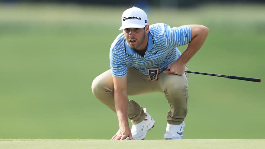 KAPALUA, HAWAII - JANUARY 03: Matthew Wolff of the United States lines up a putt for an eagle attempt on the ninth green during the second round of the Sentry Tournament Of Champions at the Kapalua Plantation Course on January 03, 2020 in Kapalua, Hawaii. (Photo by Sam Greenwood/Getty Images)