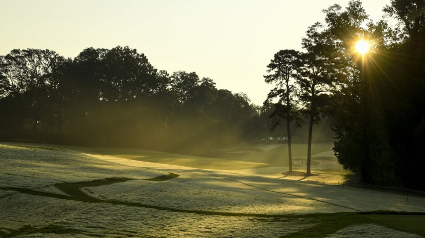 ATLANTA, GA - SEPTEMBER 22: A scenic view of the sixth hole during sunrise before the second round of the TOUR Championship, the final event of the FedExCup Playoffs, at East Lake Golf Club on September 22, 2017 in Atlanta, Georgia. (Photo by Ryan Young/PGA TOUR)