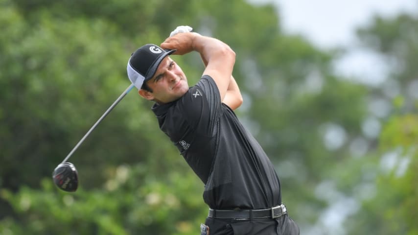 PONTE VEDRA BEACH, FLORIDA - JUNE 11: Paul Barjon of New Caledonia plays a tee shot on the first hole during the first round at the Korn Ferry Tour's Korn Ferry Challenge at TPC Sawgrass at Dye’s Valley Course on June 11, 2020 in Ponte Vedra Beach, Florida. (Photo by Stan Badz/PGA TOUR via Getty Images)