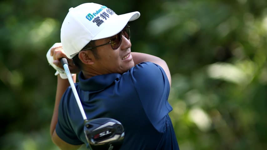 PACIFIC PALISADES, CALIFORNIA - FEBRUARY 14: C.T. Pan of Taiwan tees off at the 12th hole during round two of the Genesis Invitational at the Riviera Country Club on February 14, 2020 in Pacific Palisades, California. (Photo by Katharine Lotze/Getty Images)