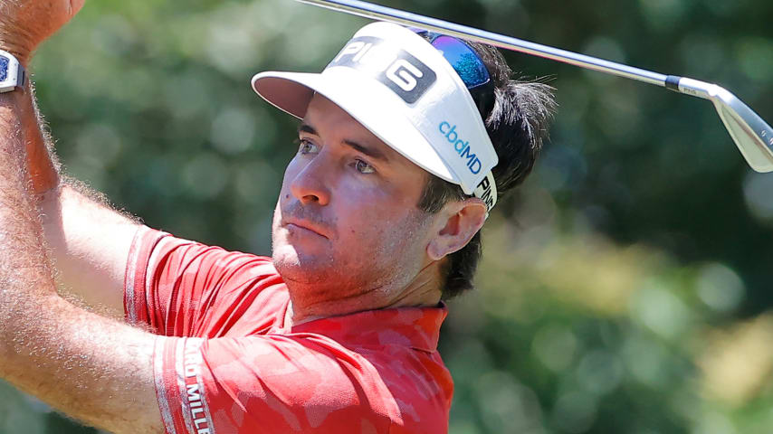 FORT WORTH, TEXAS - JUNE 13: Bubba Watson of the United States plays his shot from the ninth tee during the third round of the Charles Schwab Challenge on June 13, 2020 at Colonial Country Club in Fort Worth, Texas. (Photo by Ron Jenkins/Getty Images)