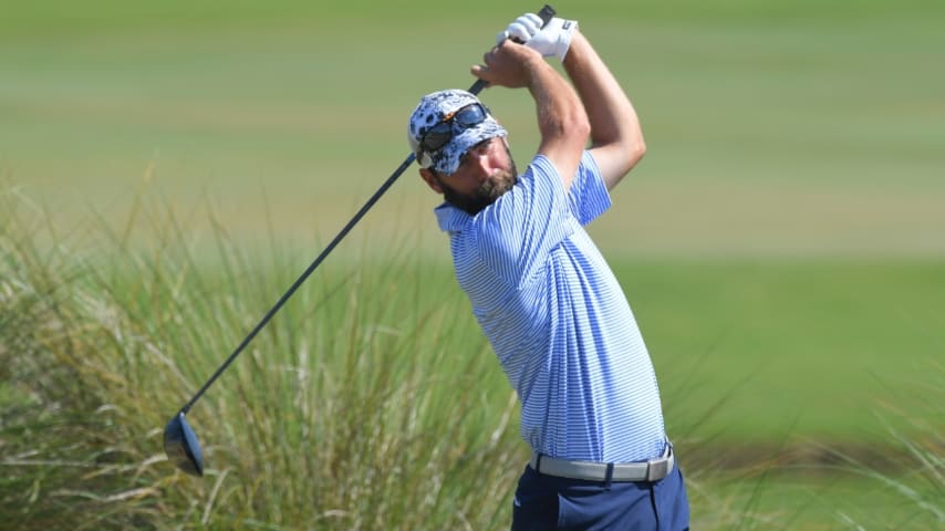 ST. AUGUSTINE, FLORIDA - JUNE 18: Andy Pope plays a tee shot on the eighth hole during the second round of the Korn Ferry Tour's The King & Bear Classic at World Golf Village on the King & Bear Golf Course on June 18, 2020 in St. Augustine, Florida. (Photo by Stan Badz/PGA TOUR via Getty Images)