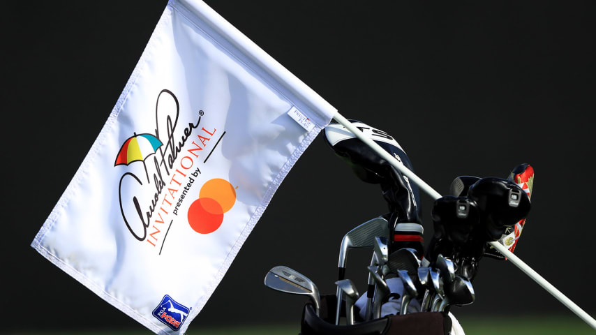 ORLANDO, FLORIDA - MARCH 03: A flag rests on a golf bag as seen during a practice round prior to the Arnold Palmer Invitational Presented by MasterCard at Bay Hill Club and Lodge on March 03, 2020 in Orlando, Florida. (Photo by Sam Greenwood/Getty Images)