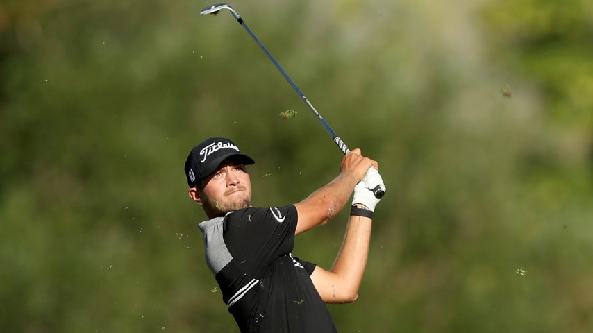 FARMINGTON, UTAH - JUNE 26: Chandler Blanchet hits out of the ninth fairway in the second round during the Utah Championship at Oakridge Country Club on June 26, 2020 in Farmington, Utah. (Photo by Matthew Stockman/Getty Images)