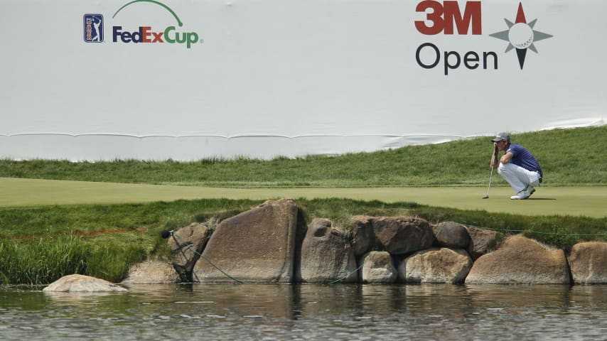 BLAINE, MINNESOTA - JULY 07: Charlie Danielson of the United States looks over a putt on the 18th green during the final round of the 3M Open at TPC Twin Cities on July 07, 2019 in Blaine, Minnesota. (Photo by Michael Reaves/Getty Images)