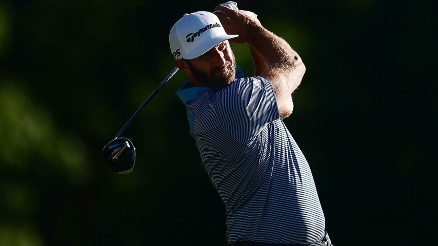 BLAINE, MINNESOTA - JULY 23: Dustin Johnson of the United States plays his shot from the 11th tee during the first round of the 3M Open on July 23, 2020 at TPC Twin Cities in Blaine, Minnesota. (Photo by Stacy Revere/Getty Images)