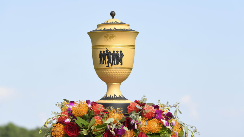 MEMPHIS, TN - JULY 28: A view of the Gene Sarazen trophy on the 18th hole during the final round of the World Golf Championships-FedEx St. Jude Invitational at TPC Southwind on July 28, 2019 in Memphis, Tennessee. (Photo by Stan Badz/PGA TOUR via Getty Images)