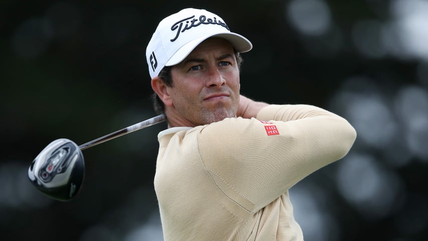 SAN FRANCISCO, CALIFORNIA - AUGUST 04:  Adam Scott of Australia plays his shot from the 14th tee during a practice round prior to the 2020 PGA Championship at TPC Harding Park on August 04, 2020 in San Francisco, California. (Photo by Sean M. Haffey/Getty Images)