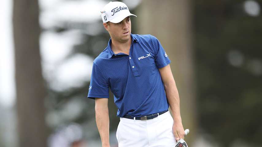 SAN FRANCISCO, CALIFORNIA - AUGUST 06: Justin Thomas of the United States watches his putt on the fifth green during the first round of the 2020 PGA Championship at TPC Harding Park on August 06, 2020 in San Francisco, California. (Photo by Sean M. Haffey/Getty Images)