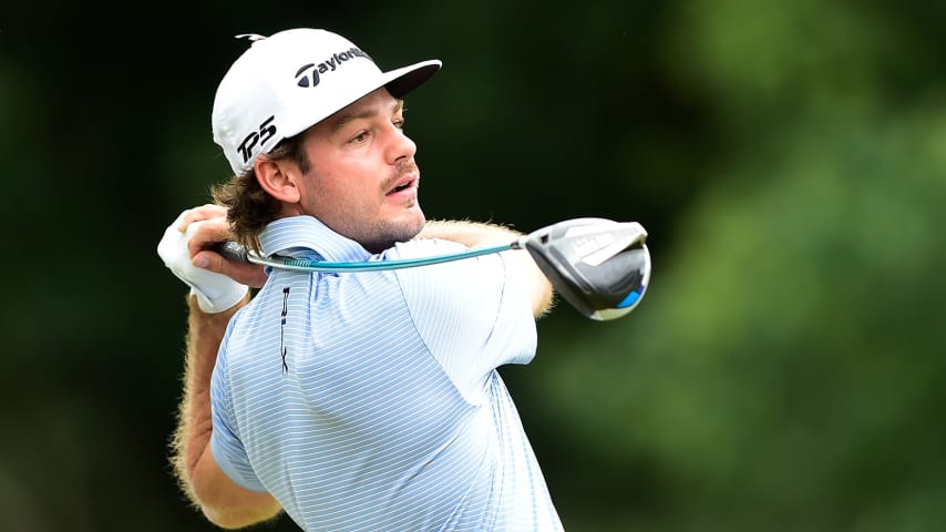 GREENSBORO, NORTH CAROLINA - AUGUST 16: Doc Redman of the United States plays his shot from the fifth tee during the final round of the Wyndham Championship at Sedgefield Country Club on August 16, 2020 in Greensboro, North Carolina. (Photo by Jared C. Tilton/Getty Images)