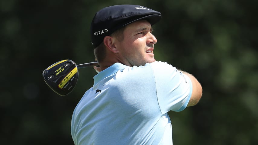 OLYMPIA FIELDS, ILLINOIS - AUGUST 28: Bryson DeChambeau of the United States plays his shot from the 15th tee during the second round of the BMW Championship on the North Course at Olympia Fields Country Club on August 28, 2020 in Olympia Fields, Illinois. (Photo by Andy Lyons/Getty Images)