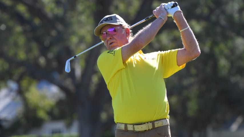 THOUSAND OAKS, CA - NOVEMBER 01: Miguel Angel Jiménez of Spain plays a tee shot on the third hole during the first round of the PGA TOUR Champions Invesco QQQ Championship at Sherwood Country Club on November 1, 2019 in Thousand Oaks, California. (Photo by Stan Badz/PGA TOUR via Getty Images)