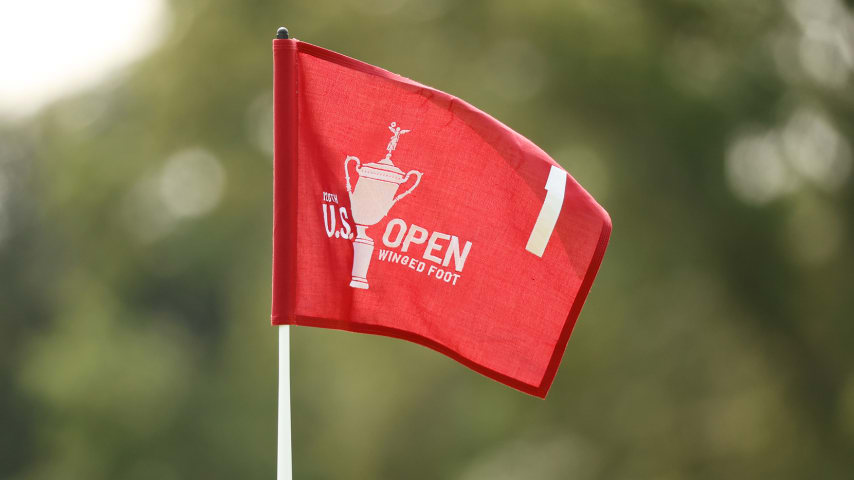 MAMARONECK, NEW YORK - SEPTEMBER 15: A detailed view the first hole flag is seen during a practice round prior to the 120th U.S. Open Championship on September 15, 2020 at Winged Foot Golf Club in Mamaroneck, New York. (Photo by Gregory Shamus/Getty Images)