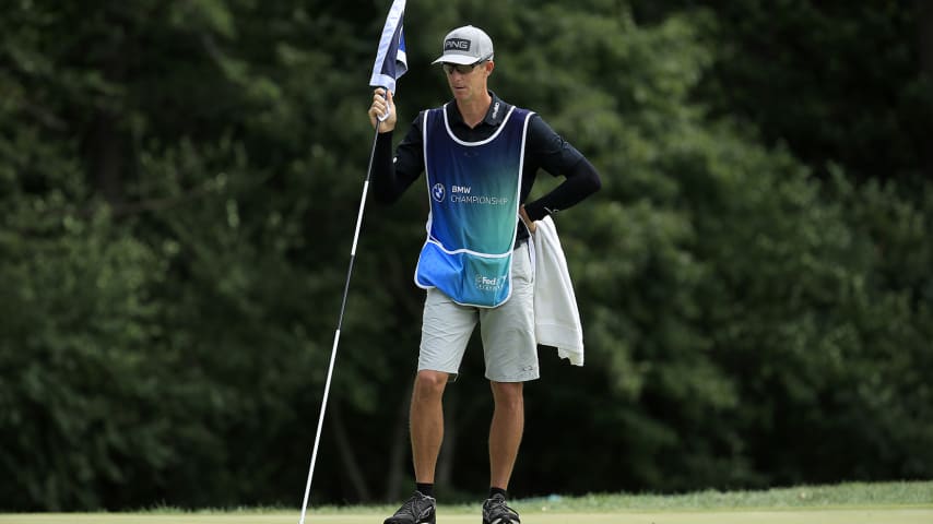 OLYMPIA FIELDS, ILLINOIS - AUGUST 29: Ted Scott, caddie to Bubba Watson of the United States, stands on the fifth green during the third round of the BMW Championship on the North Course at Olympia Fields Country Club on August 29, 2020 in Olympia Fields, Illinois. (Photo by Andy Lyons/Getty Images)
