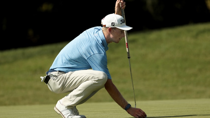 SPRINGFIELD, MISSOURI - JULY 23: Will Zalatoris lines up a putt on the sixth green during Round One of the Price Cutter Championship at the Highland Springs Country Club on July 23, 2020 in Springfield, Missouri. (Photo by Dylan Buell/Getty Images)