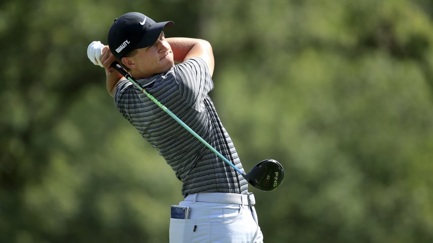 OLYMPIA FIELDS, ILLINOIS - AUGUST 28: Cameron Champ of the United States plays his shot from the seventh tee during the second round of the BMW Championship on the North Course at Olympia Fields Country Club on August 28, 2020 in Olympia Fields, Illinois. (Photo by Andy Lyons/Getty Images)