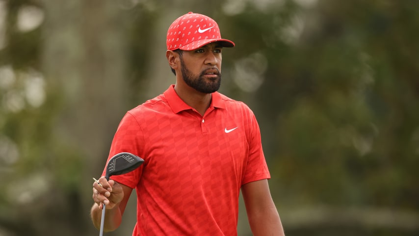 MAMARONECK, NEW YORK - SEPTEMBER 17: Tony Finau of the United States looks on from the second tee during the first round of the 120th U.S. Open Championship on September 17, 2020 at Winged Foot Golf Club in Mamaroneck, New York. (Photo by Gregory Shamus/Getty Images)