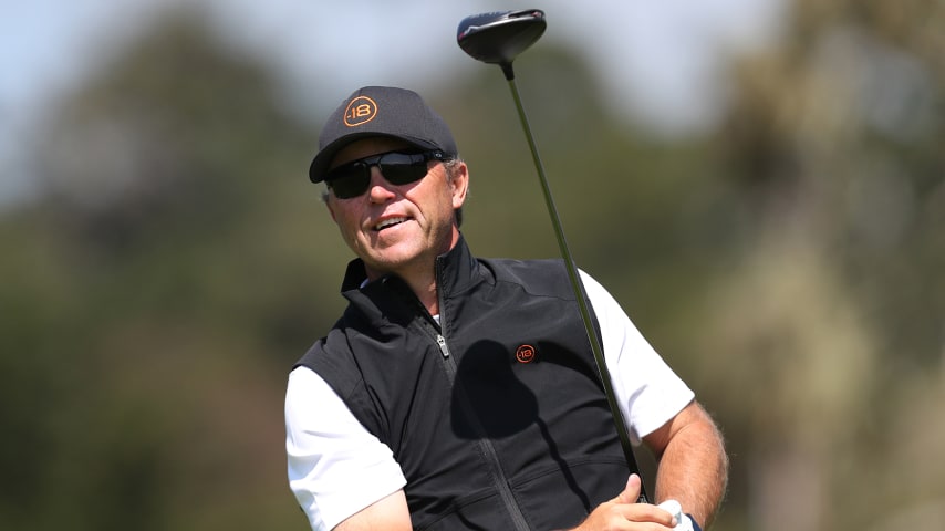 PEBBLE BEACH, CALIFORNIA - SEPTEMBER 19: Cameron Beckman tees off from the 6th tee during round two of the PURE Insurance Championship at the Pebble Beach Golf Links on September 19, 2020 in Pebble Beach, California. (Photo by Jed Jacobsohn/Getty Images)