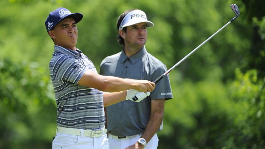 DUBLIN, OHIO - JUNE 03:  Rickie Fowler and Bubba Watson watch a tee shot on the 4th hole during the second round of the Memorial Tournament presented by Nationwide at Muirfield Village Golf Club on June 3, 2016 in Dublin, Ohio. (Photo by Chris Condon/PGA TOUR)