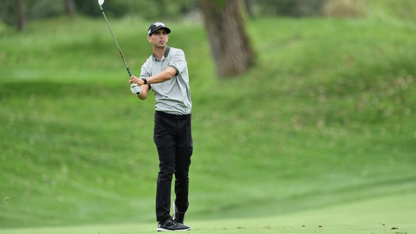 NEWBURGH, INDIANA - AUGUST 30:  Seth Reeves in action during the final round of the Korn Ferry Tour Championship at Victoria National Golf Club on August 30, 2020 in Newburgh, Indiana.  (Photo by Jamie Sabau/Getty Images)