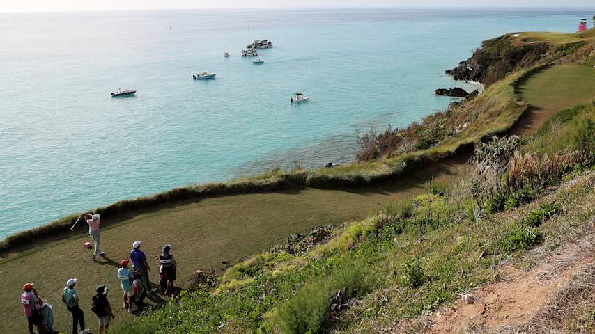 SOUTHAMPTON, BERMUDA - NOVEMBER 03: Brendon Todd of the United States plays his shot from the 16th tee during the final round of the Bermuda Championship at Port Royal Golf Course on November 03, 2019 in Southampton, Bermuda. (Photo by Rob Carr/Getty Images)