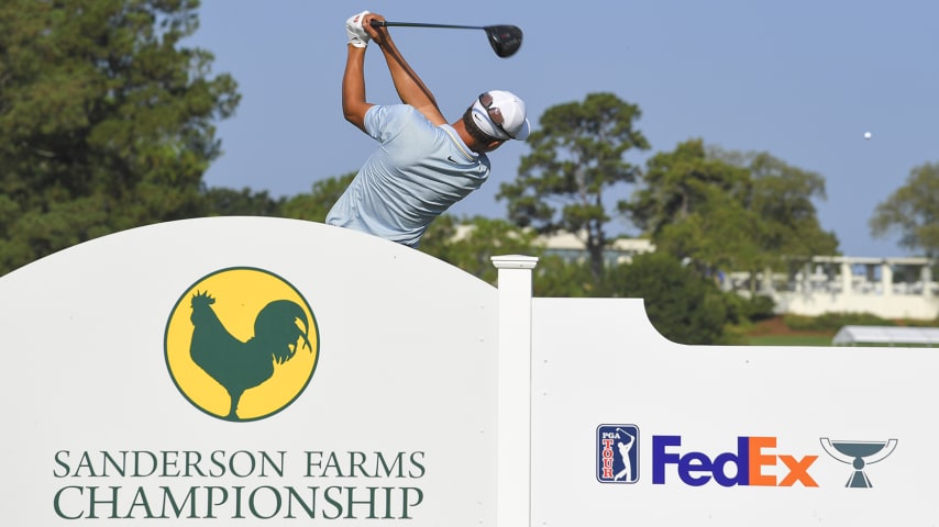 JACKSON, MS - SEPTEMBER 18 : Cameron Champ plays a tee shot prior to the Sanderson Farms Championship at Country Club of Jackson on September 18, 2019 in Jackson, Mississippi. (Photo by Stan Badz/PGA TOUR)