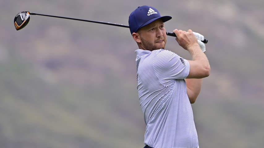 THOUSAND OAKS, CA - OCTOBER 24: Daniel Berger hits from the second tee during the third round at the Sherwood Country Club on October 24, 2020 in Thousand Oaks, California. (Photo by John McCoy/PGA TOUR via Getty Images)