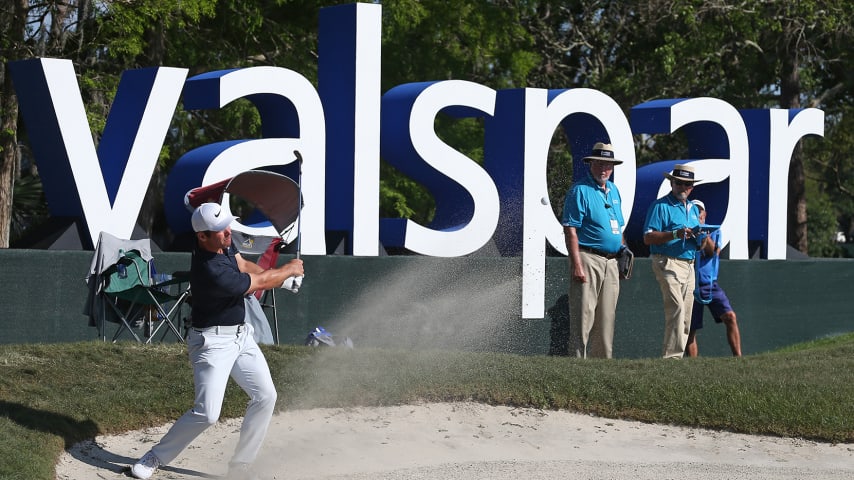 PALM HARBOR, FLORIDA - MARCH 24: Paul Casey of England hits his second shot on the 12th hole during the final round of the Valspar Championship on the Copperhead course at Innisbrook Golf Resort on March 24, 2019 in Palm Harbor, Florida. (Photo by Matt Sullivan/Getty Images)