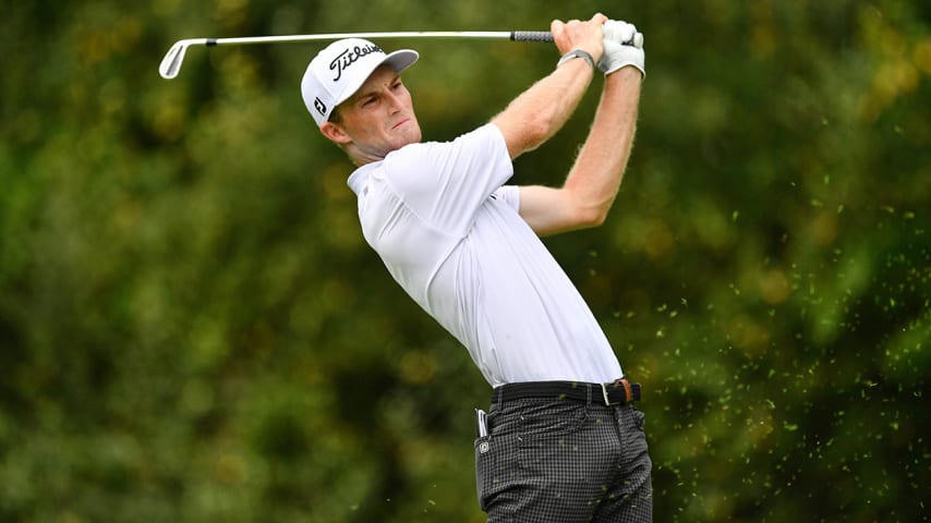 NEWBURGH, INDIANA - AUGUST 29:  Will Zalatoris tees off from the second tee box during the third round of the Korn Ferry Tour Championship at Victoria National Golf Club on August 29, 2020 in Newburgh, Indiana.  (Photo by Jamie Sabau/Getty Images)