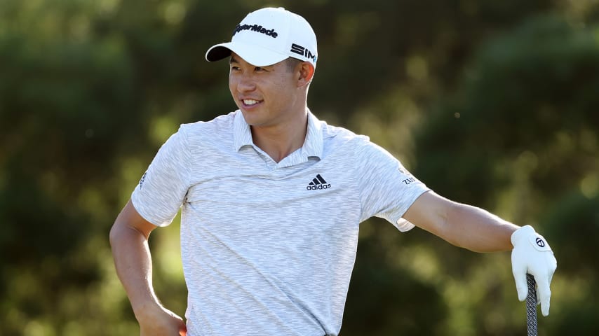 KAPALUA, HAWAII - JANUARY 07: Collin Morikawa of the United States reacts on the 18th tee during the first round of the Sentry Tournament Of Champions at the Kapalua Plantation Course on January 07, 2021 in Kapalua, Hawaii. (Photo by Gregory Shamus/Getty Images)