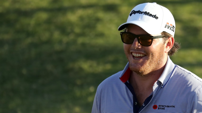 SOUTHAMPTON, BERMUDA - NOVEMBER 02: Harry Higgs of the United States walks off the 18th green after finishing the third round of the Bermuda Championship at Port Royal Golf Course on November 02, 2019 in Southampton, Bermuda. (Photo by Rob Carr/Getty Images)