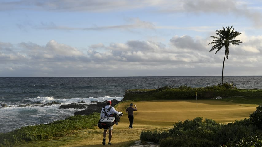 GREAT EXUMA, BAHAMAS - JANUARY 11: Anders Albertson walks up the 13th hole tees off on the 13th hole during the continuation of the third round of The Bahamas Great Exuma Classic at Sandals - Emerald Bay Course on January 11, 2017 in Great Exuma, Bahamas. (Photo by Ryan Young/PGA TOUR)